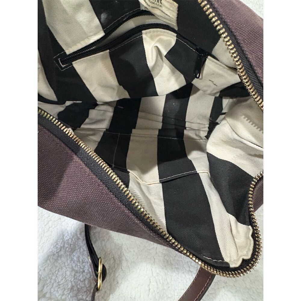 R. Riveter Dark Brown Leather Shoulder Bag Medium Striped Unisex Adults - Picture 12 of 12
